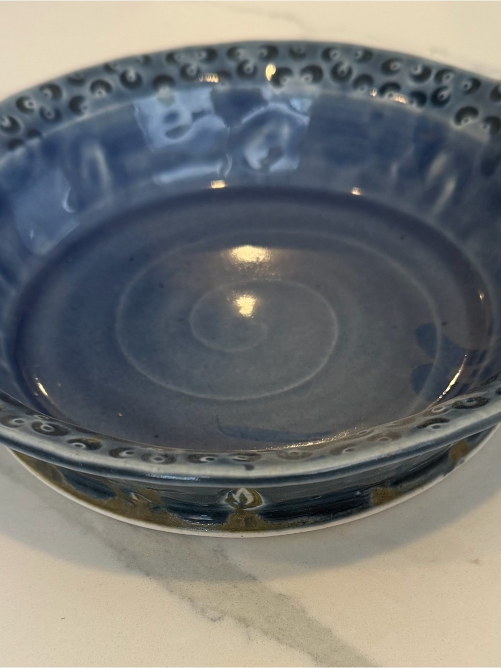 Blue Ceramic Dish with Decorative Rim